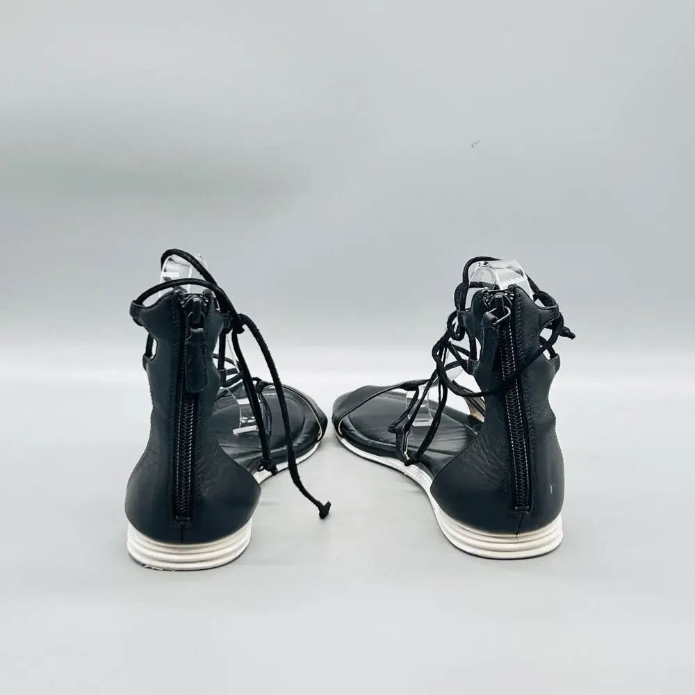 Cole Haan Sandals Womens 8 Black Leather Signature Gladiator Lace Up Zip Shoes